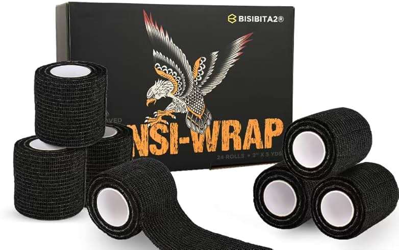 BISIBITA2 Sensi Wrap Grip Cover Sports Self Bandage Rolls 2-inch x 5-Yards 24pcs (Black) - Image 2