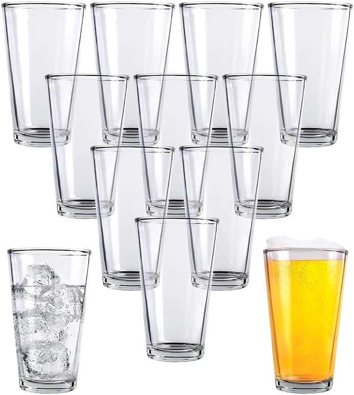 Kitchen Lux Pint Beer Glasses Set of 12 – 16 oz Tall Clear Drinking Glasses and All Purpose Tumblers – Heavy Base Cocktail, Water, Juice Glass – Pub Style Design For Home Dining, Bars, and Parties - Image 1