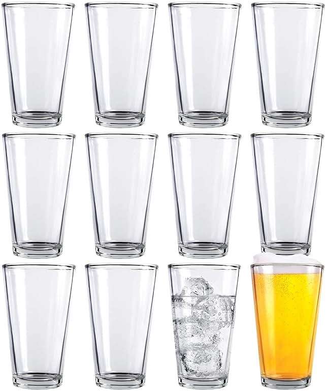 Kitchen Lux Pint Beer Glasses Set of 12 – 16 oz Tall Clear Drinking Glasses and All Purpose Tumblers – Heavy Base Cocktail, Water, Juice Glass – Pub Style Design For Home Dining, Bars, and Parties - Image 6
