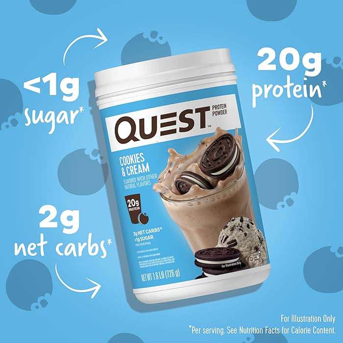 Quest Nutrition Cookies & Cream Protein Powder, 20g Protein, 1g Sugar, Low Carb, Gluten Free, 1.6 Pound, 24 Servings - Image 2