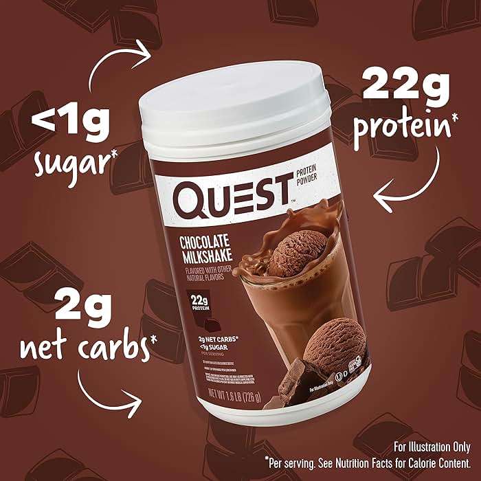 Quest Nutrition Chocolate Milkshake Protein Powder, 22g Protein, 2g Net Carbs, 1g Sugar, Low Carb, Gluten Free, 1.6 Pound, 24 Servings - Image 2