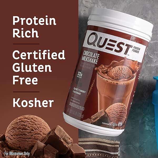 Quest Nutrition Chocolate Milkshake Protein Powder, 22g Protein, 2g Net Carbs, 1g Sugar, Low Carb, Gluten Free, 1.6 Pound, 24 Servings - Image 3