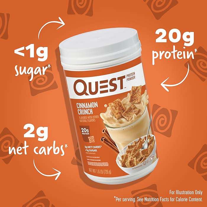 Quest Nutrition Cinnamon Crunch Protein Powder, 20g Protein, 2g Net Carb, 1g Sugar, Low Carb, Gluten Free, 1.6 Pound, 24 Servings - Image 2