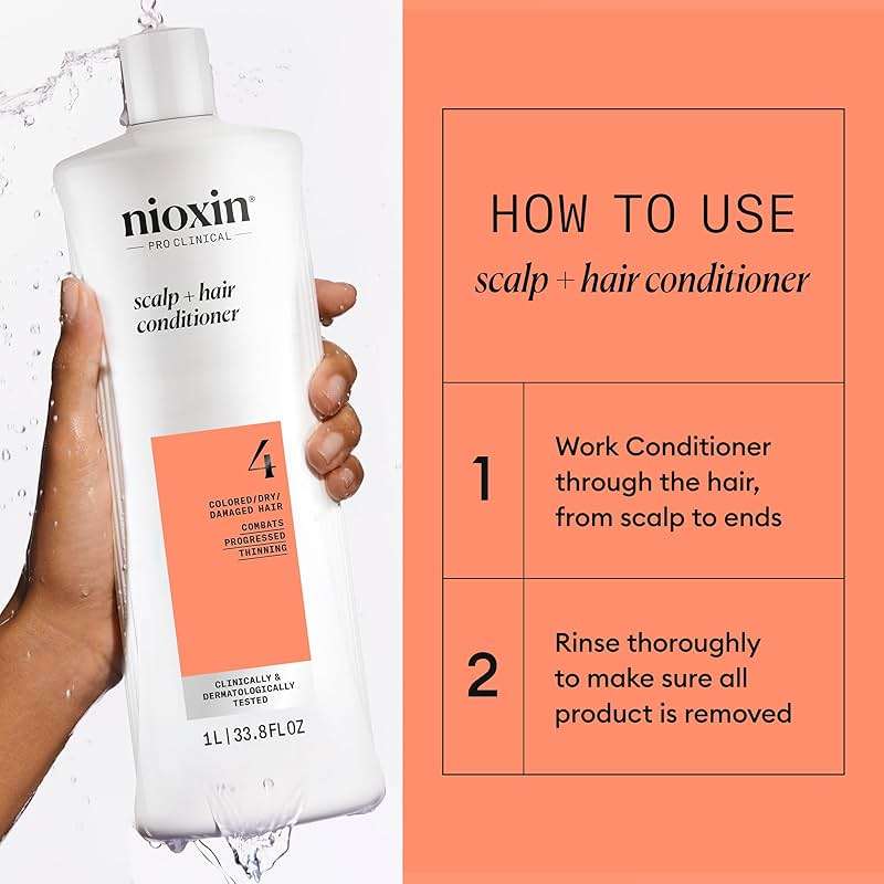 Nioxin System 4 Scalp + Hair Thickening Conditioner For Colored, Dry, & Damaged Hair with Progressed Thinning Maintain Vibrant Color Nourish & Boost Hair Density with Niacinamide & Biotin - Image 5