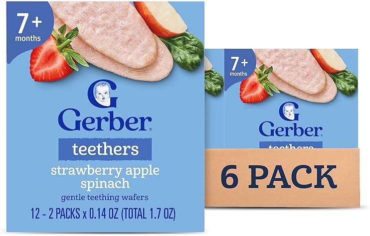 Gerber Teethers, Strawberry Apple Spinach Gentle Teething Wafers, Baby Teething Snacks, 6PK - Image 1