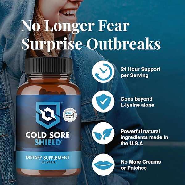 Cold Sore Shield | Daily Cold Sore Supplement Including L-Lysine & Natural Defense Ingredients | Around The Clock Support | 60 Count | Made in The USA - Image 4