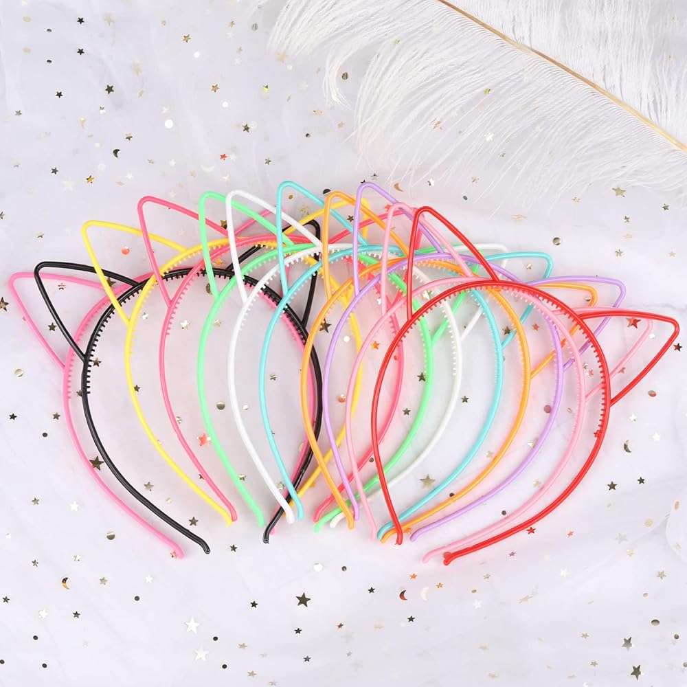 Tbestmax 24 Cat Ear Headbands Plastic Hairbands Hair Hoops Party Costume Daily Decorations Bunny Cat Bow Headwear Accessories for Women Daily Wearing and Party Decoration - Image 4