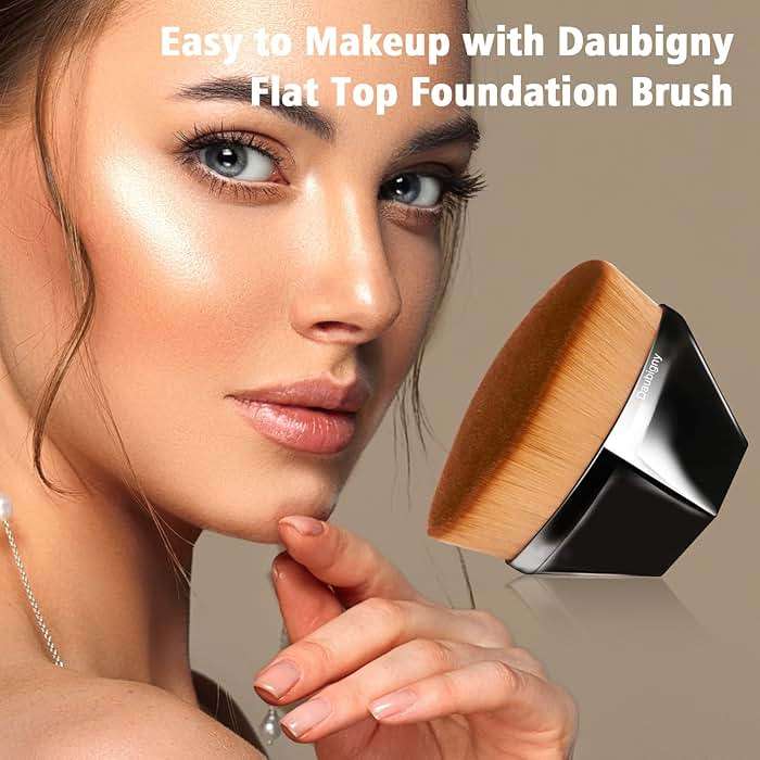 Foundation Makeup Brush Flat Top Kabuki Hexagon Face Blush Liquid Powder Foundation Brush for Blending Liquid, Cream or Flawless Powder Cosmetics with Bonus Protective Case (Black) - Image 2
