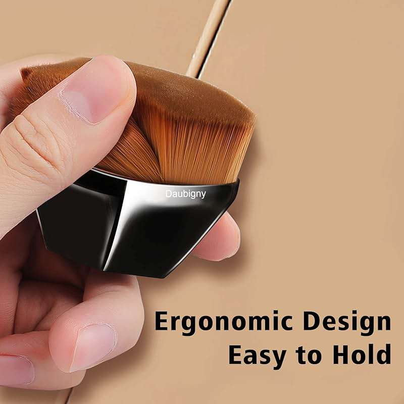 Foundation Makeup Brush Flat Top Kabuki Hexagon Face Blush Liquid Powder Foundation Brush for Blending Liquid, Cream or Flawless Powder Cosmetics with Bonus Protective Case (Black) - Image 3