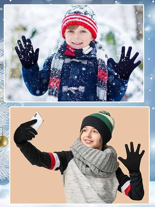 EBOOT 3 Pairs Winter Knit Gloves for Kids Stretchy Full Finger Fluffy Mittens for Toddler Boys Girls 1-11 Years - Image 2