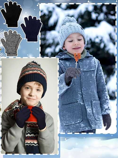 EBOOT 3 Pairs Winter Knit Gloves for Kids Stretchy Full Finger Fluffy Mittens for Toddler Boys Girls 1-11 Years - Image 4