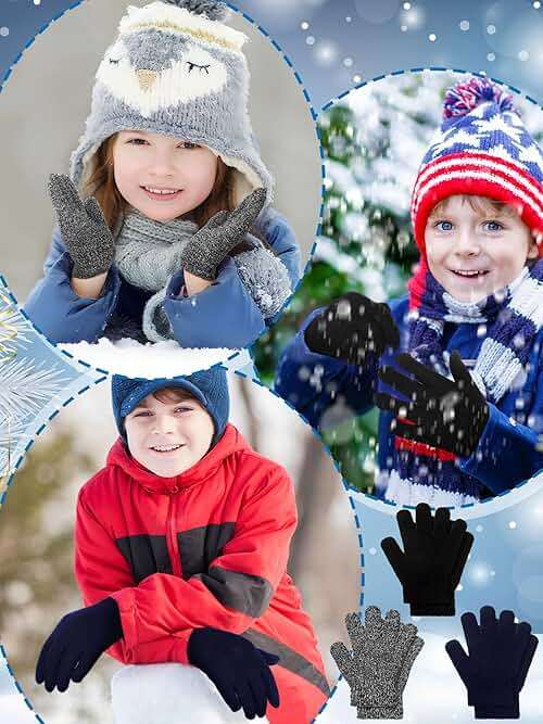 EBOOT 3 Pairs Winter Knit Gloves for Kids Stretchy Full Finger Fluffy Mittens for Toddler Boys Girls 1-11 Years - Image 6
