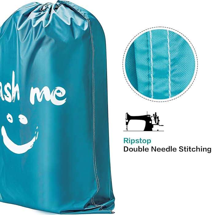 HOMEST 2 Pack XL Laundry Bags 28" x 40", Extra Large Dirty Clothes Organizer Holds 3-4 Loads, Machine Washable Drawstring Laundry Bag for Dorm, Camp, Laundromat, Family, Travel, Gray & Sky Blue - Image 4