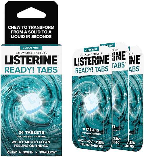 Listerine Ready! Tabs Chewable Tablets with Clean Mint Flavor, 24 Tablets (3 x 8 Tablet Blister Pack) - Image 1