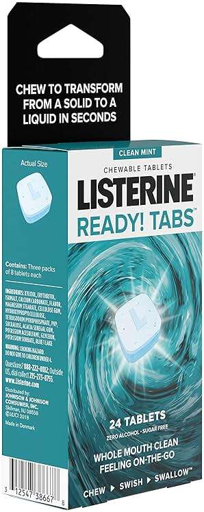 Listerine Ready! Tabs Chewable Tablets with Clean Mint Flavor, 24 Tablets (3 x 8 Tablet Blister Pack) - Image 4
