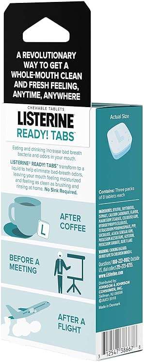 Listerine Ready! Tabs Chewable Tablets with Clean Mint Flavor, 24 Tablets (3 x 8 Tablet Blister Pack) - Image 6