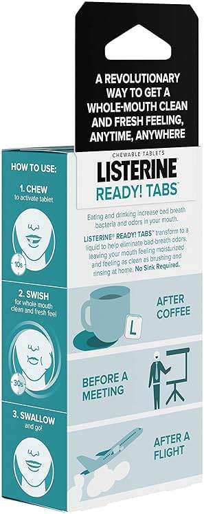 Listerine Ready! Tabs Chewable Tablets with Clean Mint Flavor, 24 Tablets (3 x 8 Tablet Blister Pack) - Image 7