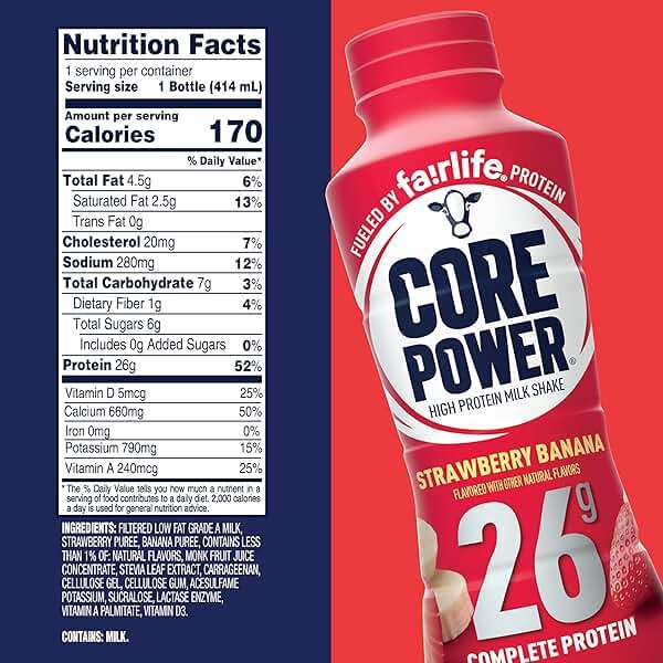 Core Power Protein Shake, Strawberry Banana, 26g Bottle, 14oz - Image 2