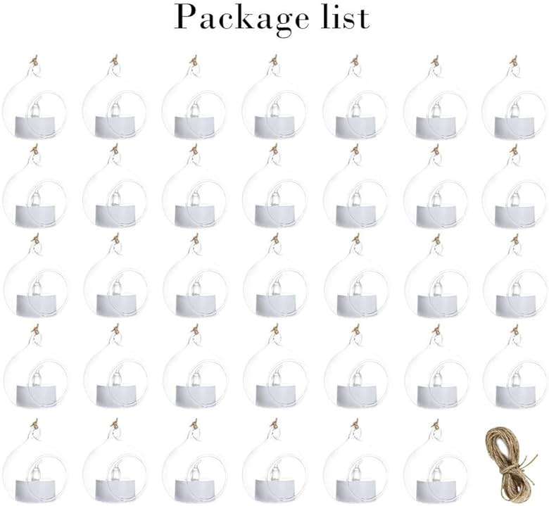 Sziqiqi Hanging Glass Globes Orbs Tea Light Candle Holders with Flameless LED Tealight for Wedding Ornaments, Wedding Birthday Christmas Party Centerpiece Accessory 2.36inch 30pcs +6 Extra - Image 9