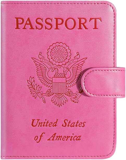 Passport Holder Cover Wallet RFID Blocking Leather Card Case Travel Accessories for Women Men (Pink) - Image 1