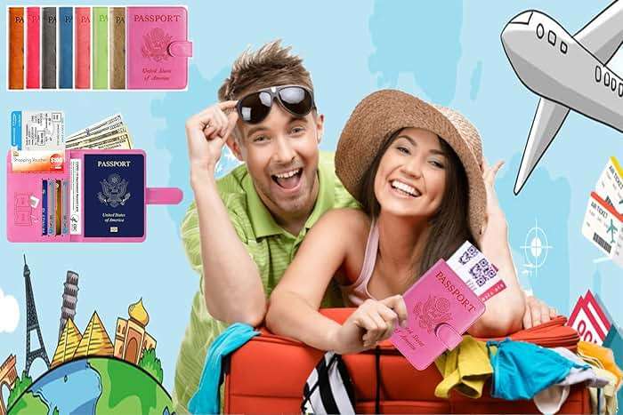 Passport Holder Cover Wallet RFID Blocking Leather Card Case Travel Accessories for Women Men (Pink) - Image 2