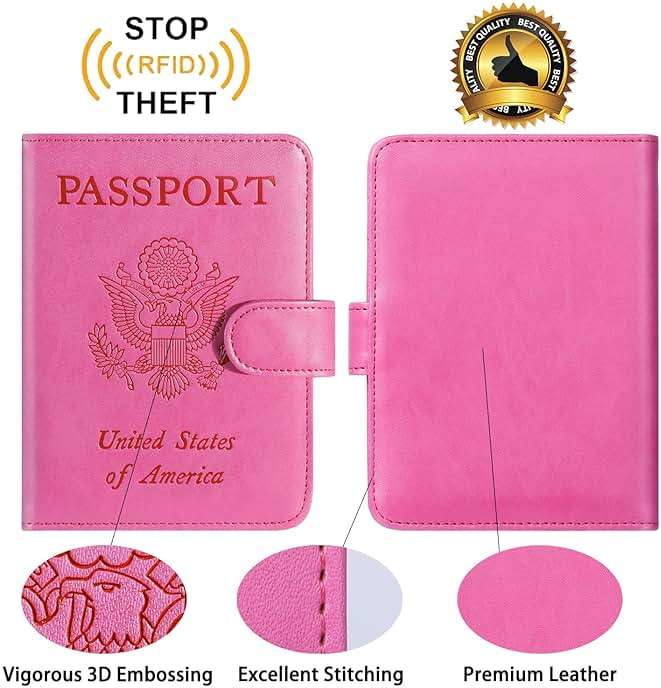 Passport Holder Cover Wallet RFID Blocking Leather Card Case Travel Accessories for Women Men (Pink) - Image 3