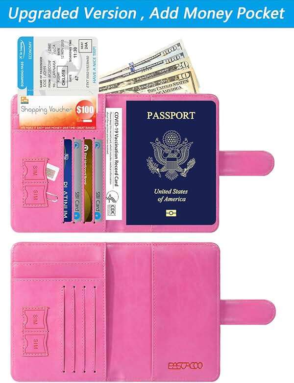 Passport Holder Cover Wallet RFID Blocking Leather Card Case Travel Accessories for Women Men (Pink) - Image 5