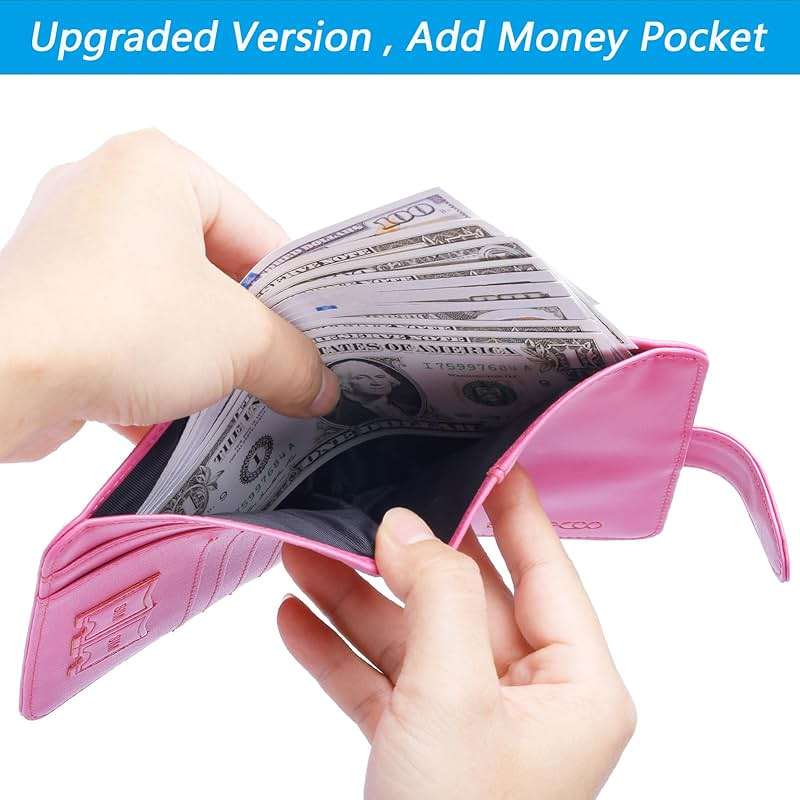 Passport Holder Cover Wallet RFID Blocking Leather Card Case Travel Accessories for Women Men (Pink) - Image 6