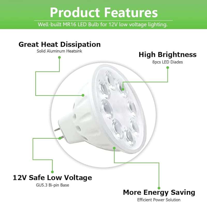 Makergroup MR16 LED Bulbs, Landscape Low Voltage Spotlights, 35W/50W Halogen Replacements. 5W Warm White 2700K-3000K 12V Gu5.3 Bi-pin Base for Outdoor Accent Lighting Indoor Track Lights 6-Pack - Image 2