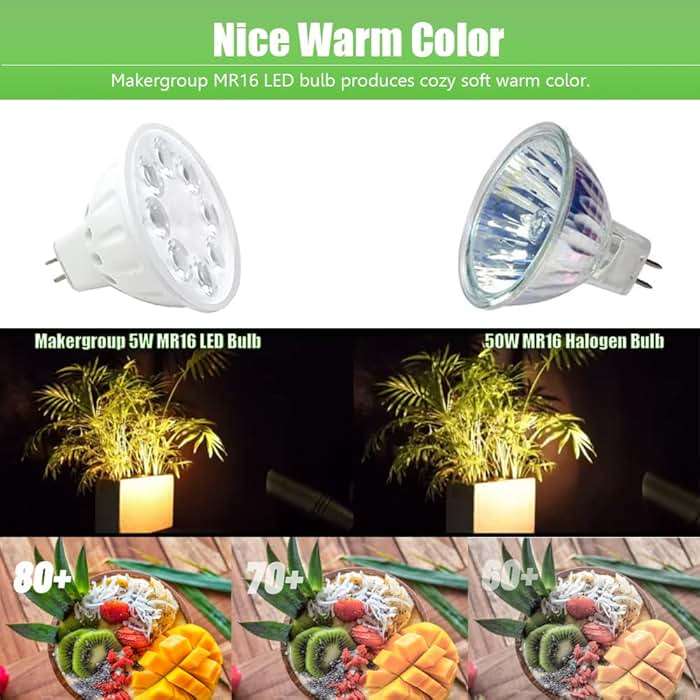 Makergroup MR16 LED Bulbs, Landscape Low Voltage Spotlights, 35W/50W Halogen Replacements. 5W Warm White 2700K-3000K 12V Gu5.3 Bi-pin Base for Outdoor Accent Lighting Indoor Track Lights 6-Pack - Image 4