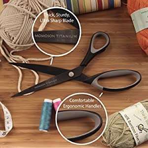 BambooMN Titanium Softgrip Scissors Set for Sewing, Arts, Crafts, Office - 1 Set of 3 - Black w/Grey Inlays - Image 4
