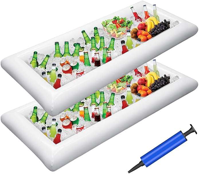 Jasonwell Inflatable Serving Bars Ice Buffet Salad Serving Trays Food Drink Holder Cooler Containers Indoor Outdoor BBQ Picnic Pool Party Supplies Luau Cooler w Drain Plug - Image 1