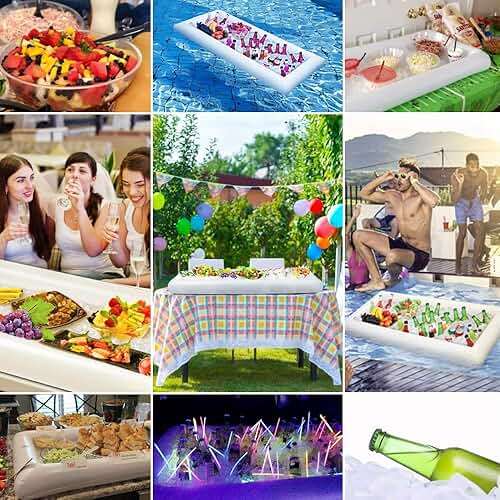 Jasonwell Inflatable Serving Bars Ice Buffet Salad Serving Trays Food Drink Holder Cooler Containers Indoor Outdoor BBQ Picnic Pool Party Supplies Luau Cooler w Drain Plug - Image 6