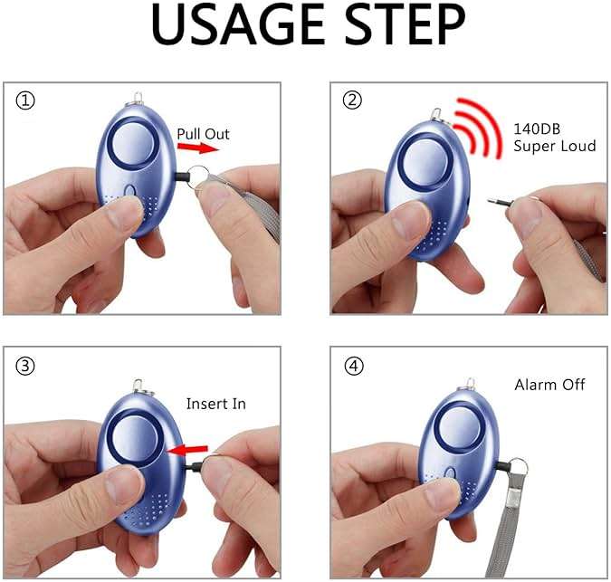Personal Alarm for Women, 5 Pack 140DB Emergency Self-Defense Security Alarm Keychain with LED Light for Women Kids and Elders (Black, Blue, Purple, Rose Gold, Light Green) - Image 6