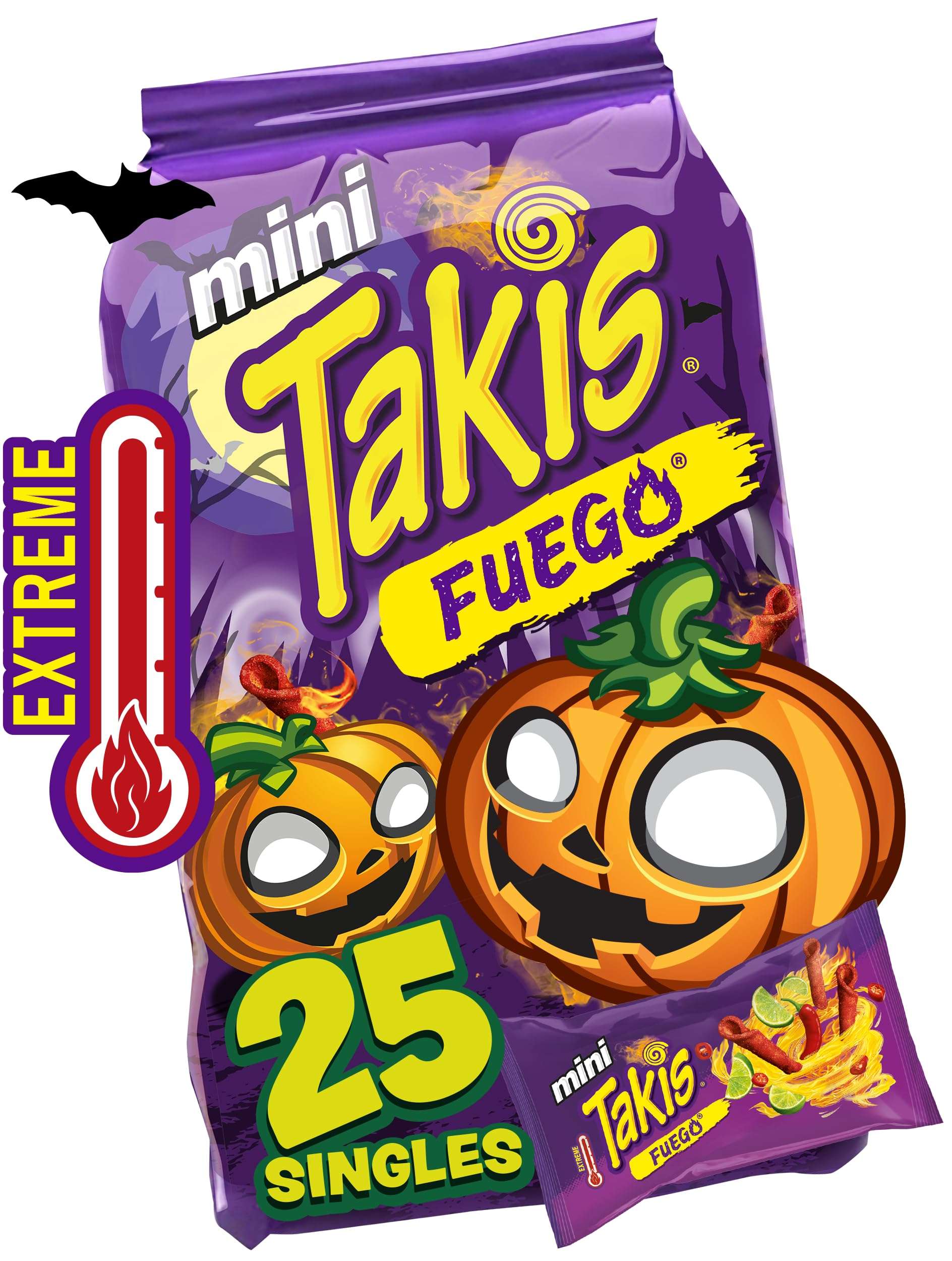 Takis Fuego Mini 25 pc / 1.23 oz Bite Size Multipack, Hot Chili Pepper & Lime Flavored Extreme Spicy Rolled Tortilla Chips - Image 1