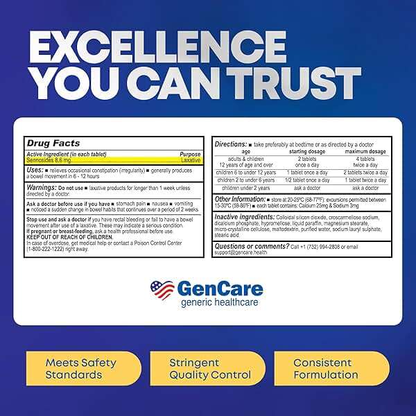 GenCare Senna Laxative 600 Tablets Senna 8.6mg Tablets with Natural Sennosides | Laxatives for Constipation, Bloating, Gas & Irregularity Relief. Safe & Effective | Generic for Senokot - Image 6
