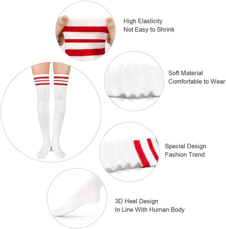 Zando Womens Stripes Thigh High Socks Thigh Highs Casual Knee High Stockings - Image 2