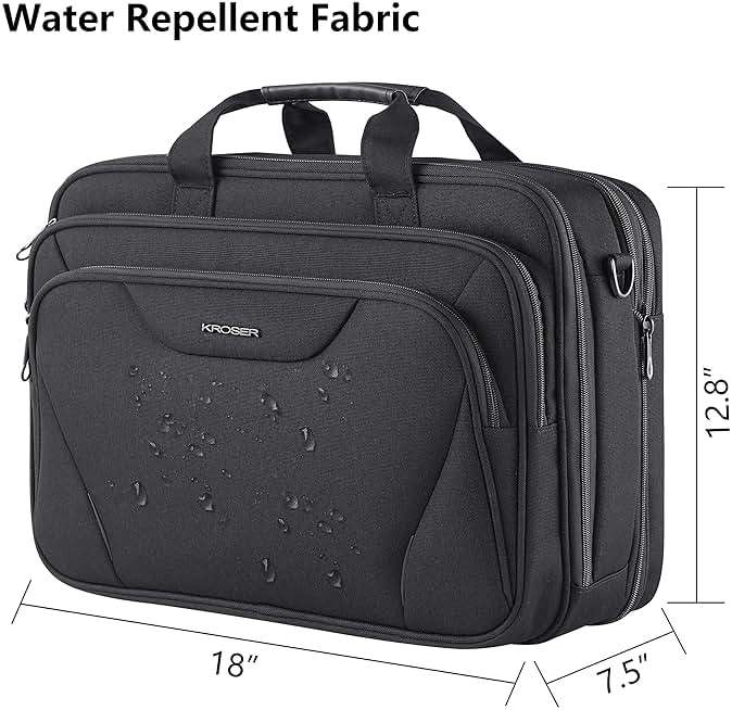 KROSER Laptop Bag Premium Laptop Briefcase Fits Up to 17.3 Inch Laptop Expandable Water-Repellent Shoulder Messenger Bag Computer Bag for Travel/Business/Men/Women-Black - Image 3
