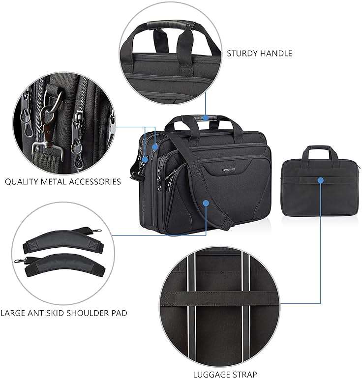 KROSER Laptop Bag Premium Laptop Briefcase Fits Up to 17.3 Inch Laptop Expandable Water-Repellent Shoulder Messenger Bag Computer Bag for Travel/Business/Men/Women-Black - Image 5