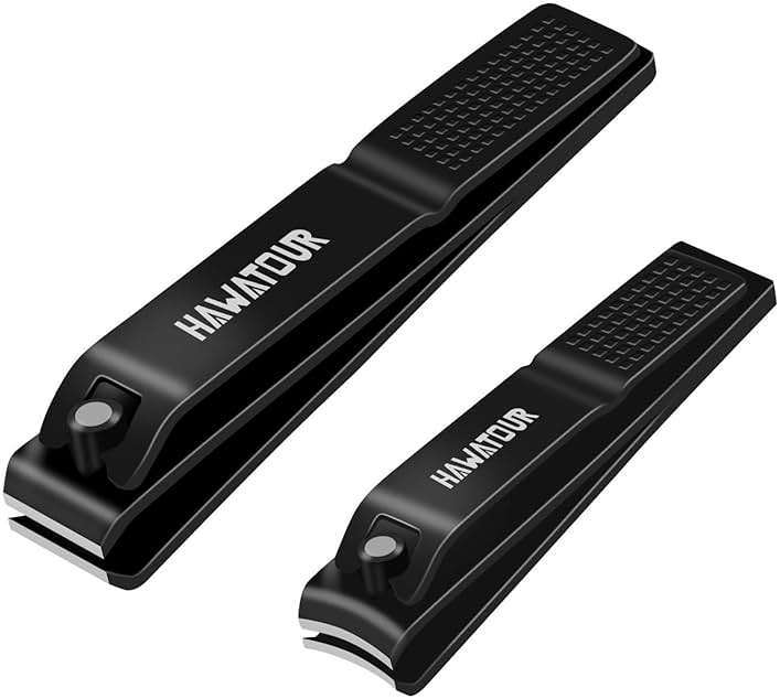 HAWATOUR Nail Clippers Set, Ultra Sharp Sturdy Fingernail and Toenail Clipper Cutters with Visibly Tin Case, Black - Image 1