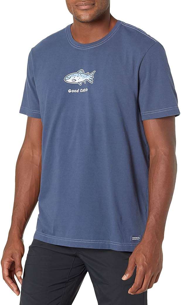 Life is Good Men's Crusher Tee Shirt, Short Sleeve Cotton Graphic T-Shirts, Good Catch Fish - Image 1