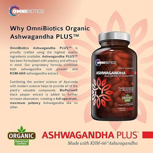OmniBiotics Organic Ashwagandha Supplement – 1300mg Total Strength – 900mg Organic Root Powder & 400mg KSM-66 Extract – Stress Relief, Mood & Sleep Support – Non-GMO – 120 Vegan Capsules - Image 4