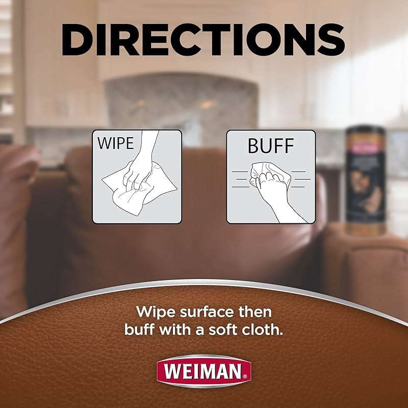 Weiman Leather Cleaner & Conditioner - Cleans, Restores & Protects Leather, UV Protection Prevent Cracking & Fading, For Car Seats, Sofas, Shoes, Bags & All Finished Leather Surfaces, 2 Pack, 60 Wipes - Image 7