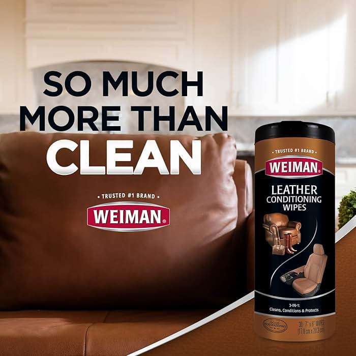 Weiman Leather Cleaner & Conditioner - Cleans, Restores & Protects Leather, UV Protection Prevent Cracking & Fading, For Car Seats, Sofas, Shoes, Bags & All Finished Leather Surfaces, 2 Pack, 60 Wipes - Image 9