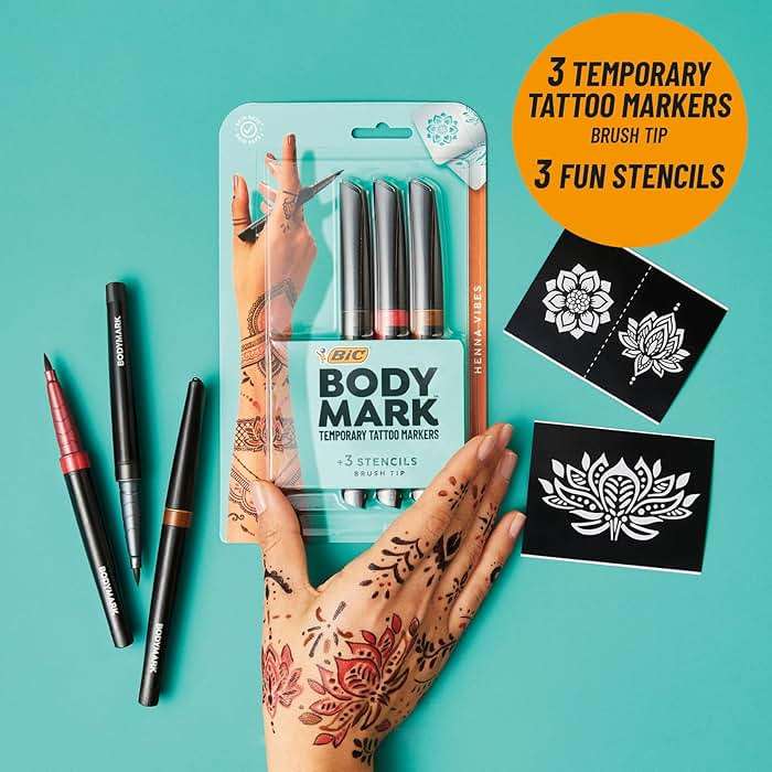 BIC BodyMark Temporary Tattoo Marker, Henna Vibes, Assorted Colors, 3-Count - Amazon Vine - Image 5