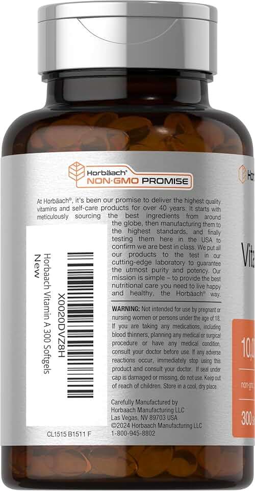 Horbäach Vitamin A 10000 IU Softgels | 300 Count | Non-GMO, Gluten Free Supplement - Image 3