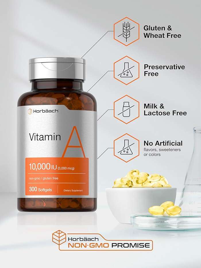 Horbäach Vitamin A 10000 IU Softgels | 300 Count | Non-GMO, Gluten Free Supplement - Image 5