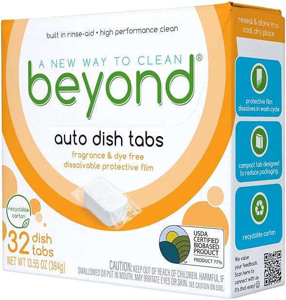 Beyond Auto Dishwasher Tablets [32 tablets] - Fragrance & Dye Free - Certified Biobased. Powerful. Plant-Based Ingredients - Image 1