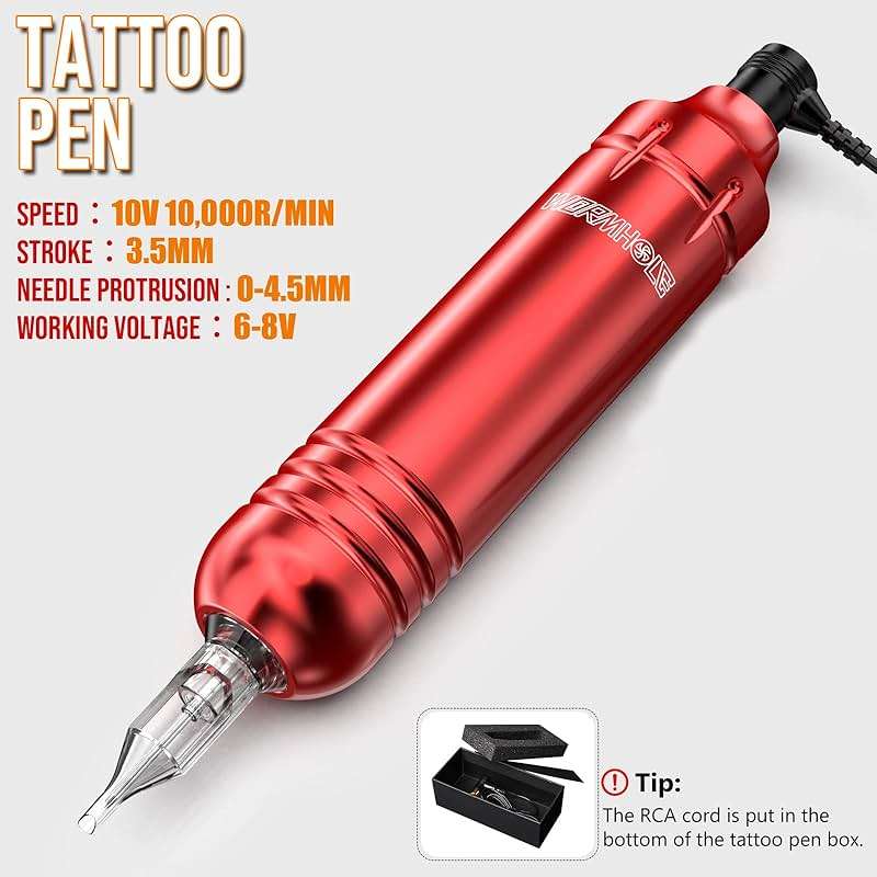 Wormhole Tattoo Kit for Beginners, Rotary Tattoo Pen Kit with 20 Color Inks, 20 Cartridge Needles & Power Supply for Tattoo Practice WTK090 - Image 2