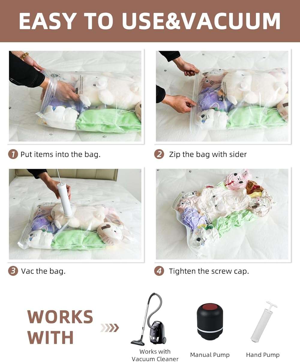 AirBaker Vacuum Storage Bags for moving, Vacuum Seal Bags for Memory Foam, Latex, Clothing & Bedding, Space Saver Bags for Organization and Storage (Large) - Image 4